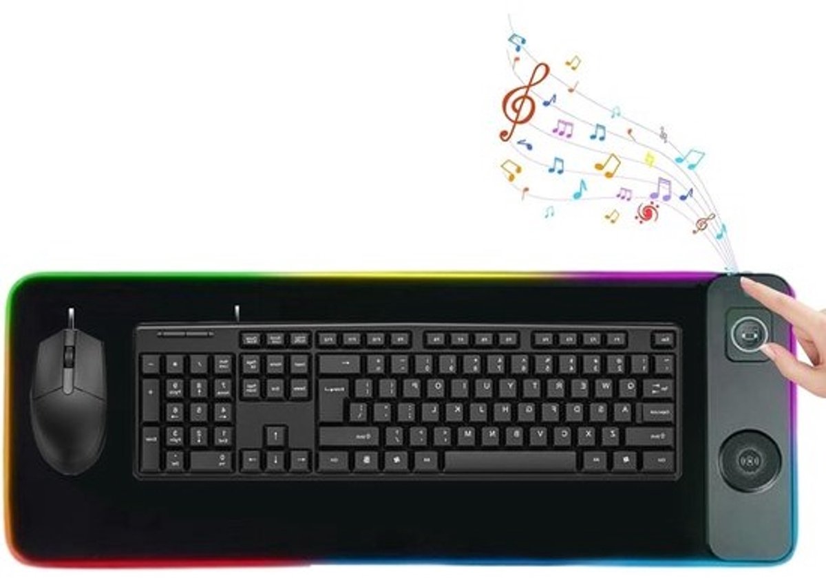 Verlichte Oplaadmat - Bureau Accessoire - Multitasken Werkplek - Dubbele Laadzones - 80 x 30 cm - Zwart