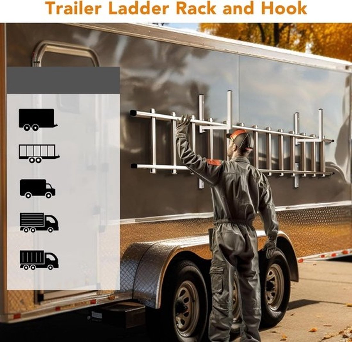 Aanhanger Ladderrek - Ladderhouder Trailer - Lading Zekeren - Aluminium Legering Constructie - 200 Lb Draagvermogen - Zilver