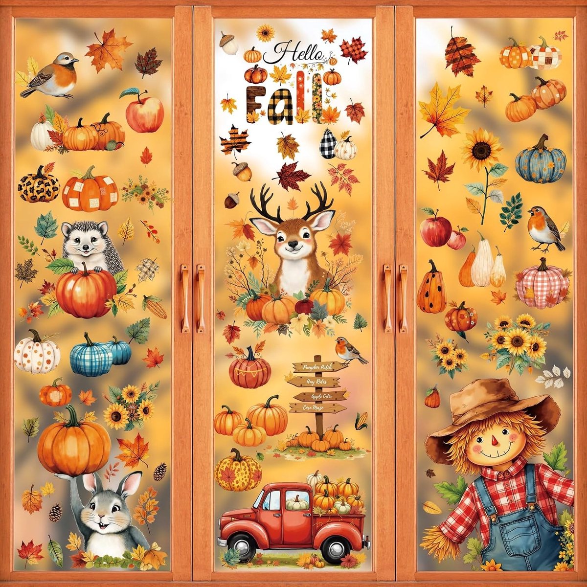 Herfstdecoratie voor het raam met 87 zelfklevende stickers van schrikken, pompoenen en konijnen - Ideaal voor Thanksgiving en sfeervolle herfstversiering