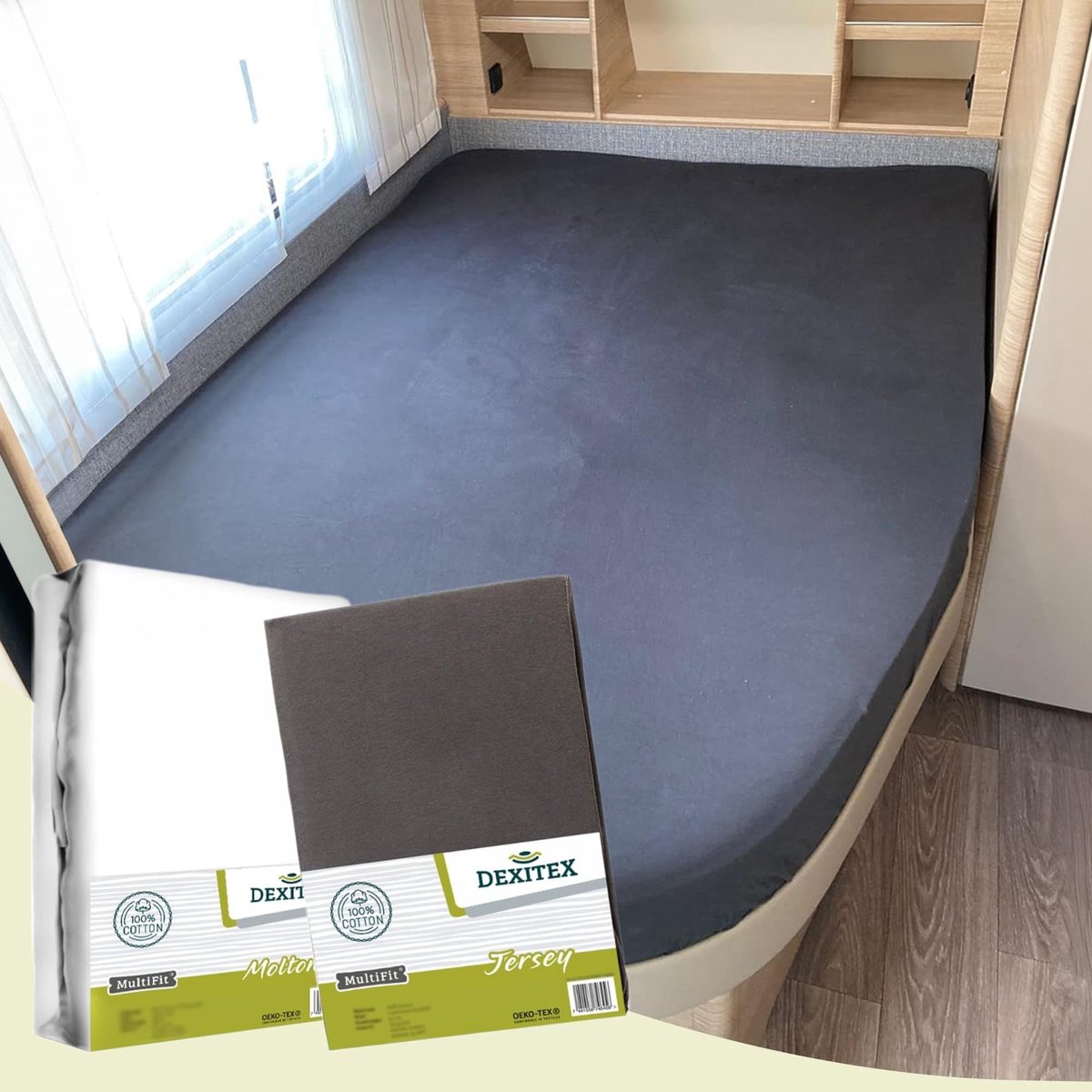 2-Piece Bedlinnen Set voor Camper en Caravan - Fitted Sheet en Molton Matrasbeschermer - Antraciet