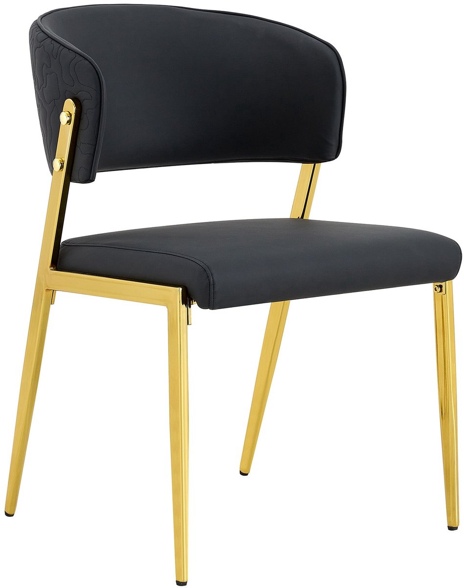 Merax Set Van 2 Moderne Eetkamerstoelen – Zwart Kunstleer – Goudkleurig Metalen Onderstel – Gepolsterde Zitting En Rugleuning
