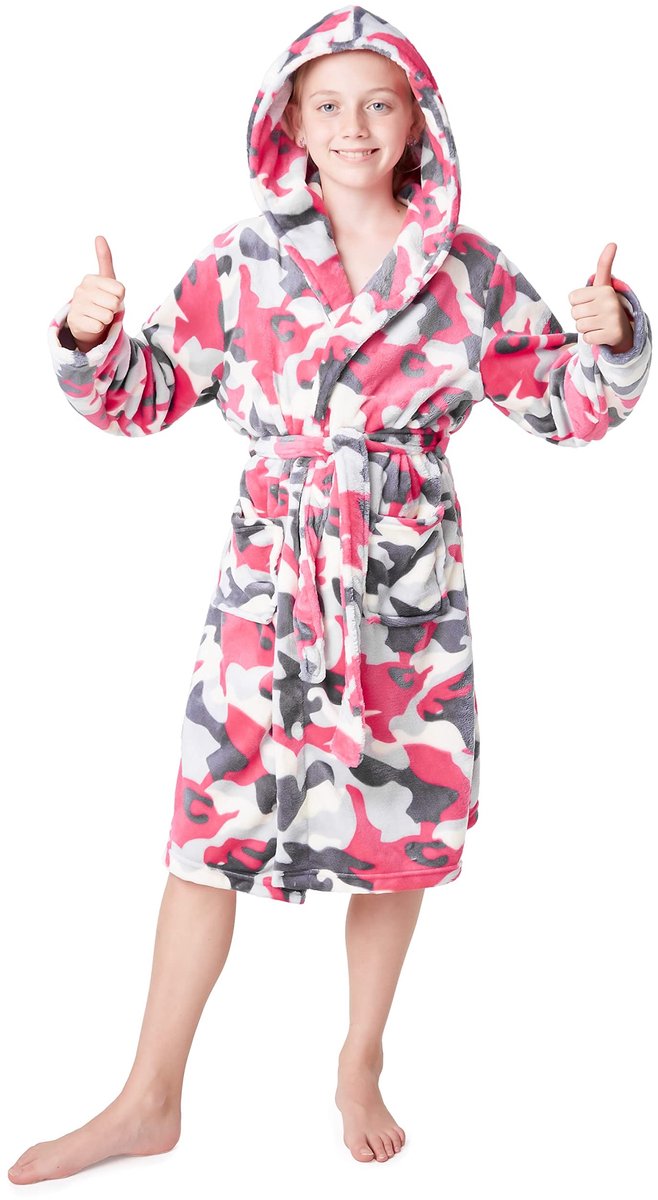 Kinderbadjas met Capuchon - Superzacht - Roze Camouflage