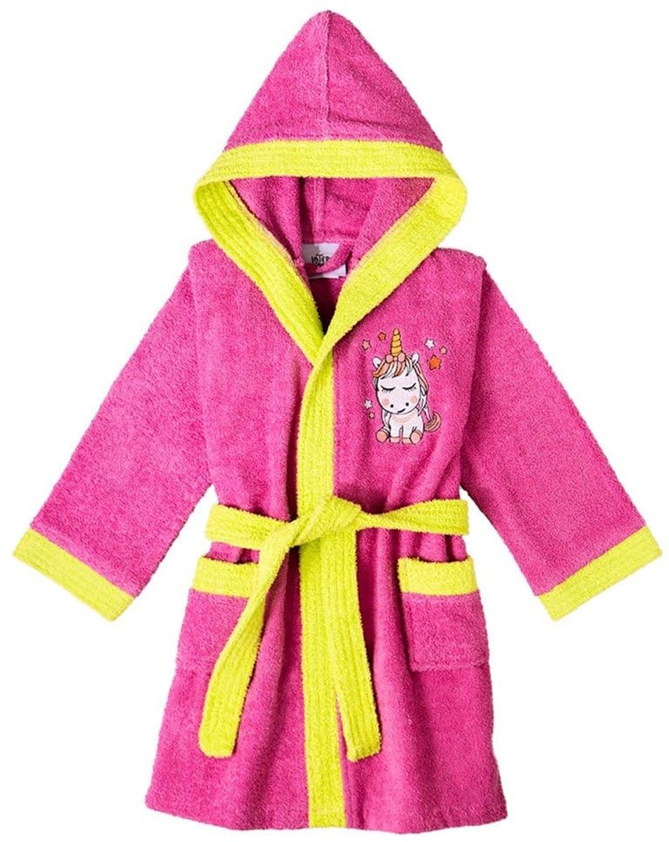Kinderbadjas met Eenhoorn Motief - Fuchsia - Maat 6-8 jaar