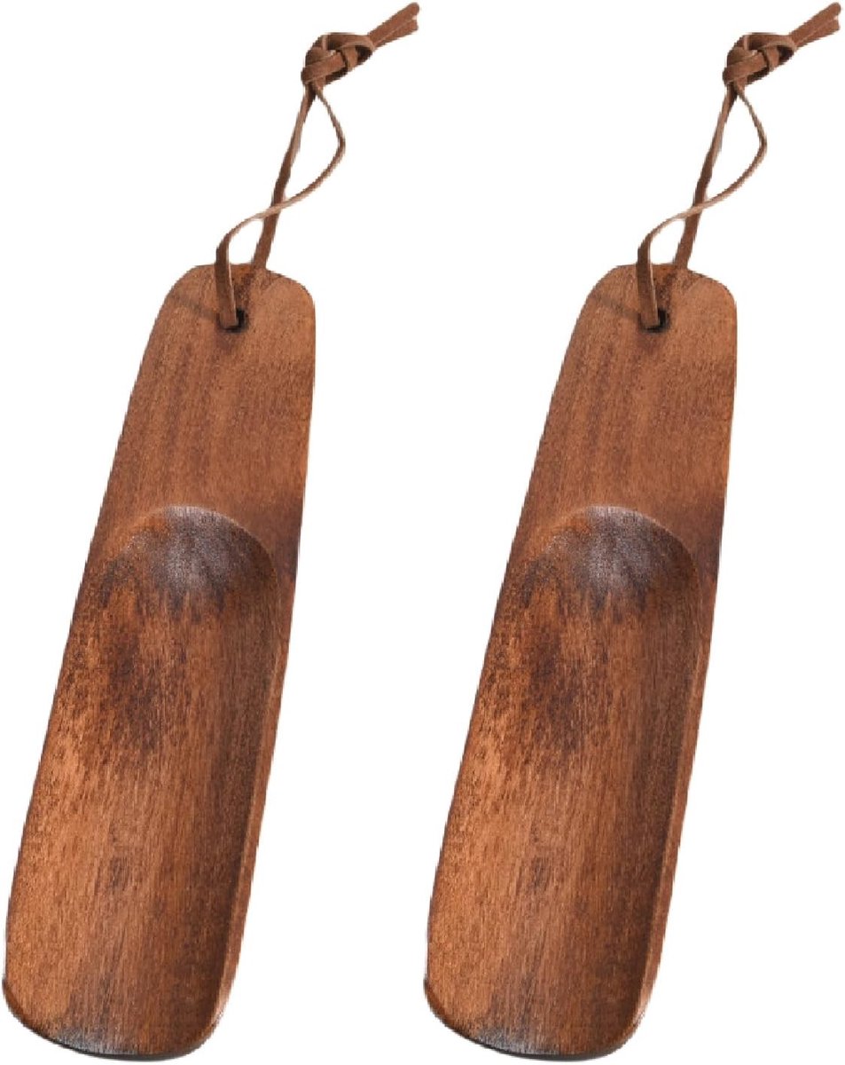 Korte houten schoenlepel met hangend touw, antislip ontwerp, ideaal voor reizen en dagelijks gebruik, geschikt voor mannen, vrouwen en kinderen