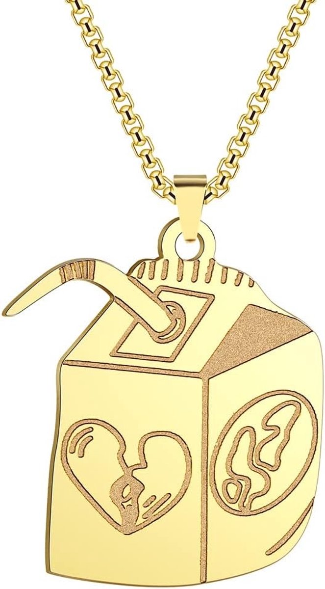 Hip Hop Juice Box Ketting van RVS in Goud en Zilver voor Dames en Heren, Trendy Modeaccessoire, Unisex Sieraden, Geen Edelsteen