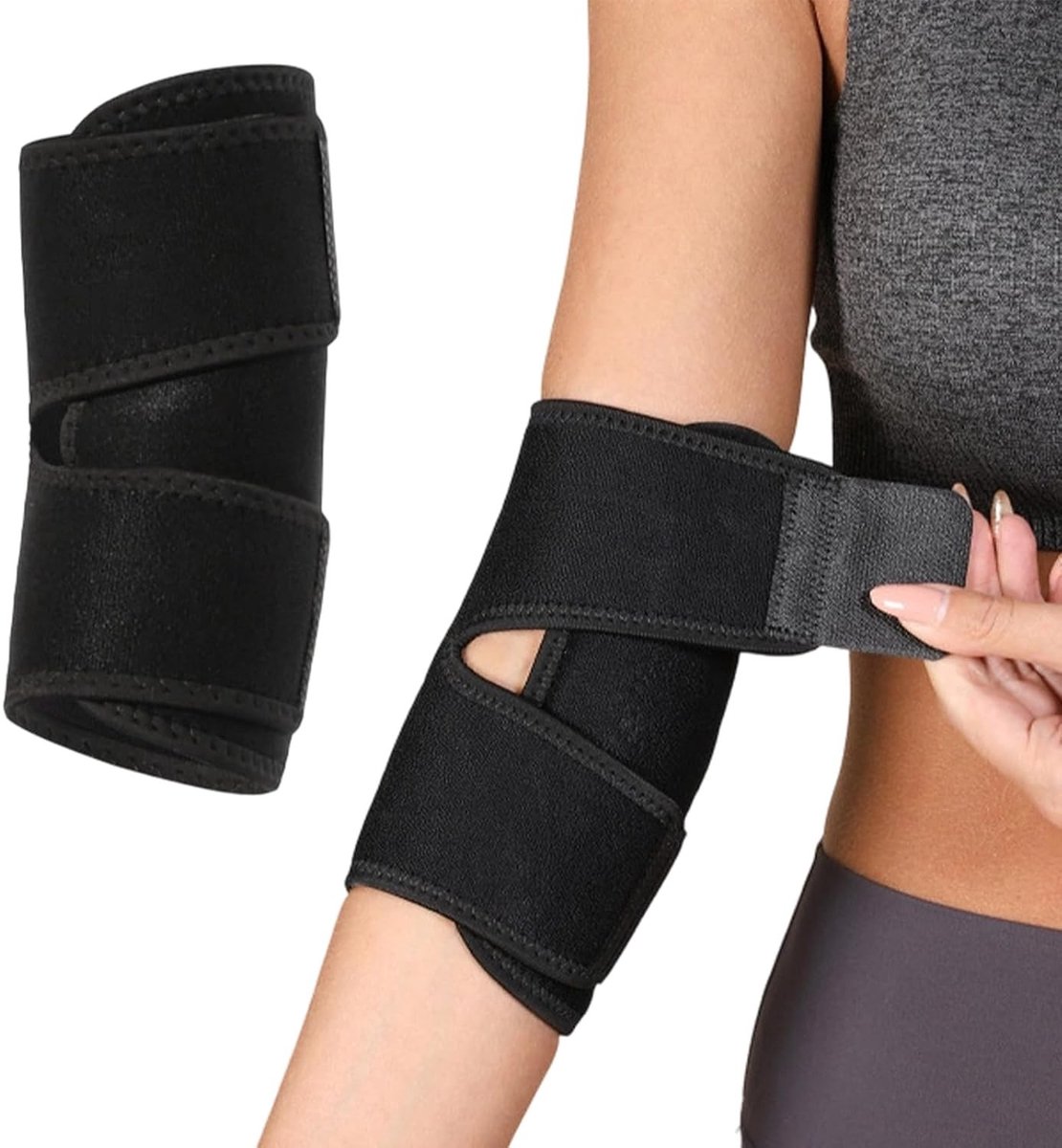 Verstelbare elleboogbandage voor epicondylitis en peesontsteking, ademend en geschikt voor sport, tennis en golferarm, eenheidsmaat, zwart