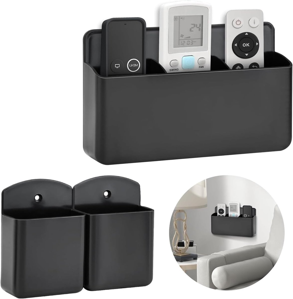 3 Stuks Zelfklevende Muurbeugels, 2 Stuks met 1 Sleuf en 1 met 3 Sleuven, Afstandsbediening Houder voor Airco en TV, Wandorganizer voor Thuis en Kantoor