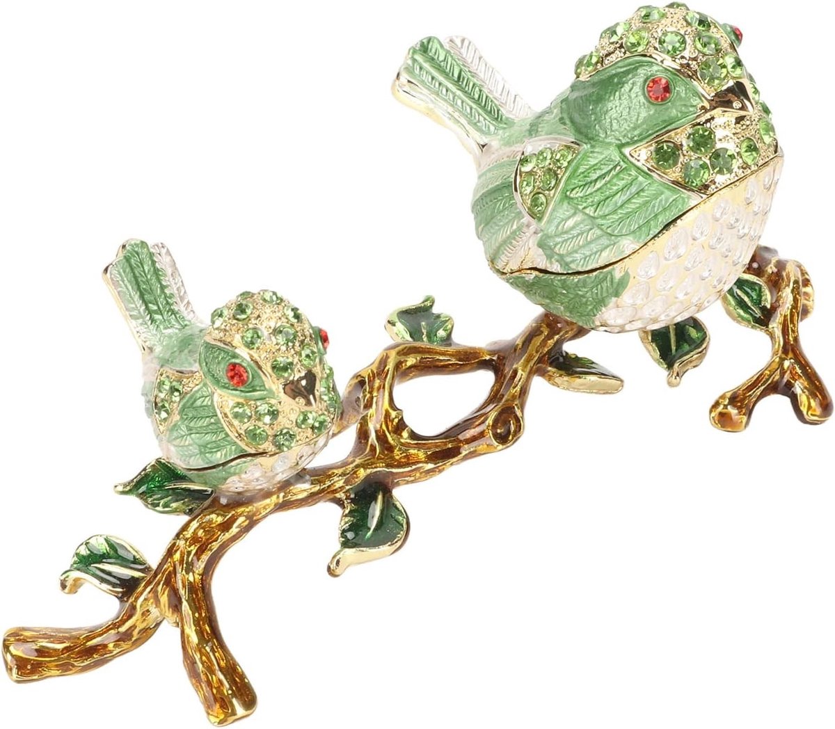 Vintage Sieraden Doos met Groene Vogels en Fabergé Ei - Draagbare Doos voor Kostbaarheden, Luxe Cadeaus en Romantische Woondecoratie met Sprankelende Rhinestones