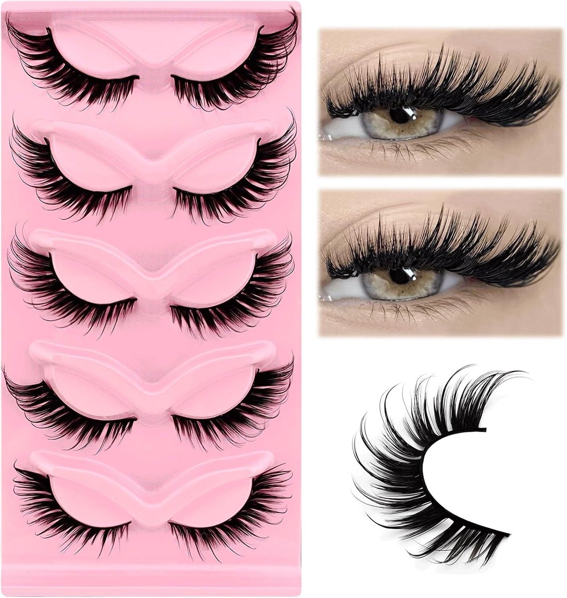 Dramatische Wispy Cat Eye Wimpers, 18 mm Lange Nepwimpers met Krullende Wet Look voor een Fox Eye Effect, Set van 5