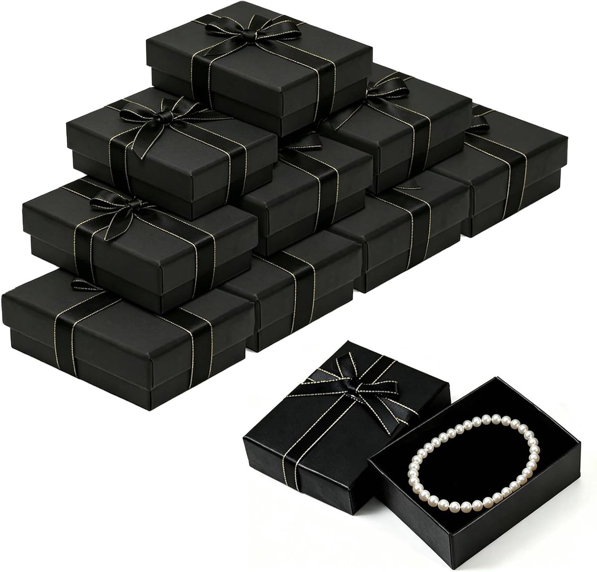 Elegante zwarte sieradenbox met deksel, 9-delig, perfect voor armbanden, kettingen en oorbellen, ideaal als cadeau en opbergoplossing