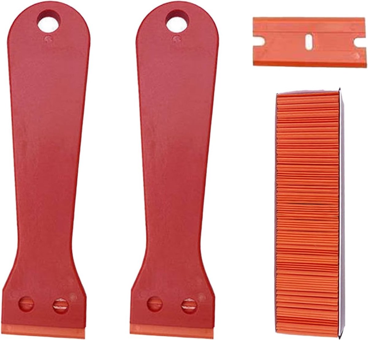 Set van 2 Plastic Schrapers met Lange Handgreep en 100 Vervangbare Bladen voor het Verwijderen van Lijm en Labels, Ideaal voor Huishoudelijk Gebruik en Klussen
