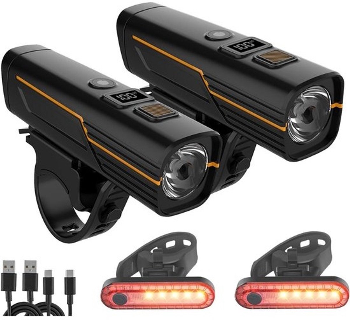 Fietslampen Set - Fietsverlichting LED - Veilig Fietsen - Met Lichtsensor - 2 Stuks - Zwart