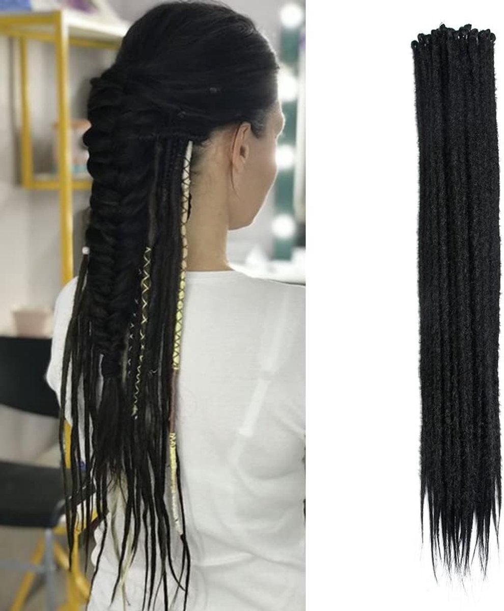 20 Inch Dreadlocks Extensions - 20 Strands, Dun 0.5cm, Gehaakte Haarverlengingen voor Reggae en Hip Hop Stijl, Zwart