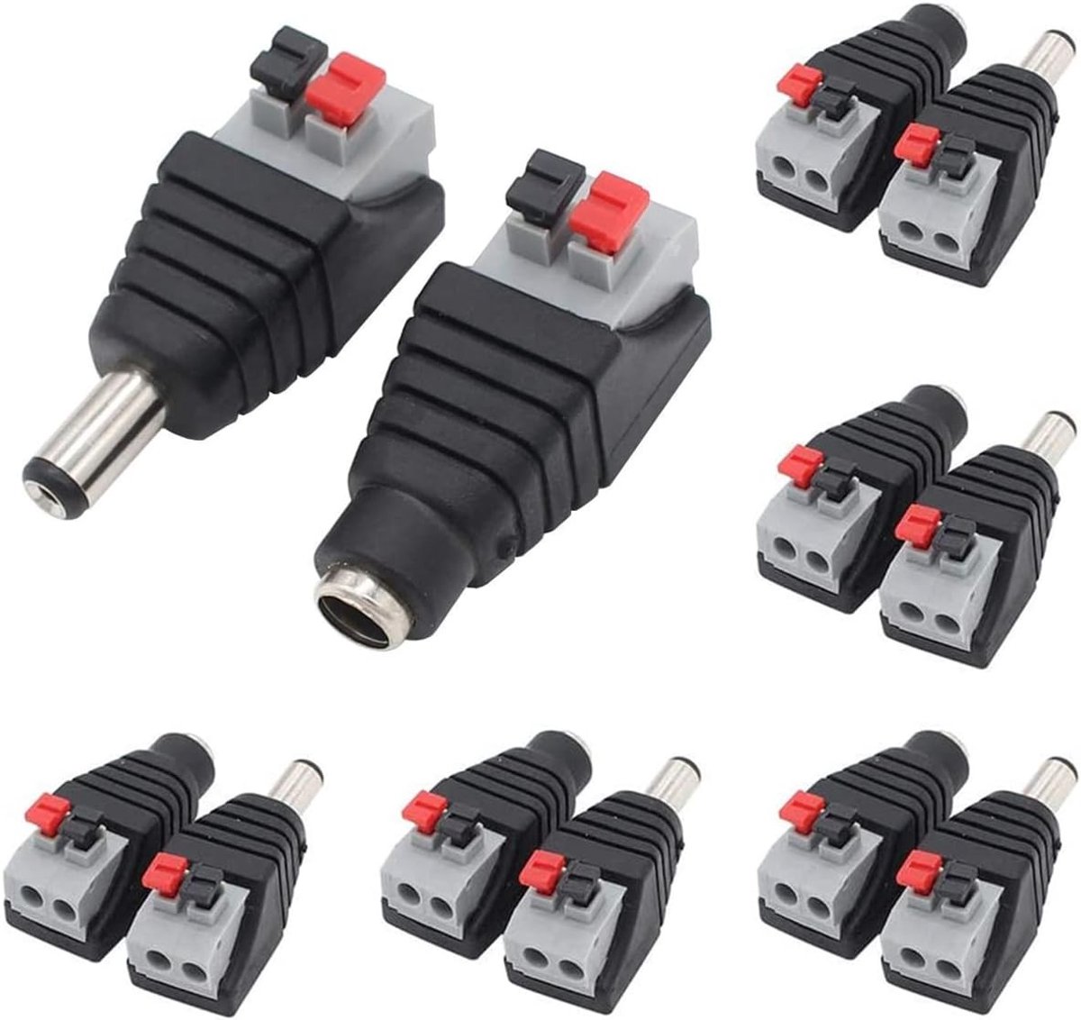6 Paar 5.5mm x 2.1mm DC Voedingsconnectoren, Drukknopstijl, 6 Mannelijke + 6 Vrouwelijke 12V DC Voedingsadapters voor CCTV Camera's en LED Strips
