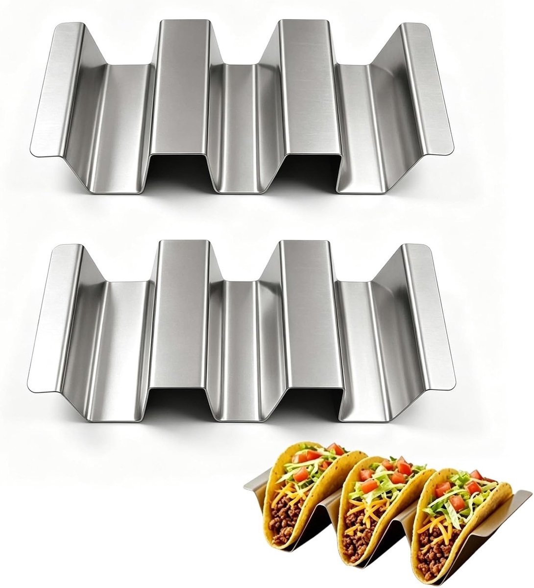 Taco Houder van RVS voor Mexicaans Eten, Ideaal voor Feestjes, BBQ en Gezinsmaaltijden - Set van 2 Stuks