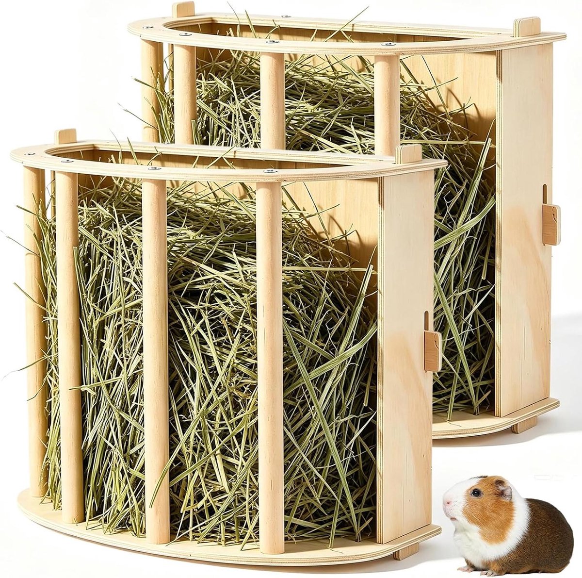 longziming - Set van 2 Hooiruiven voor Konijnen - Houten Hooiruif 25 x 18,8 x 13 cm - Hooihouder en Voerbak voor Cavia's, Konijnen, Chinchilla's, Hamsters en Andere Kleine Huisdieren