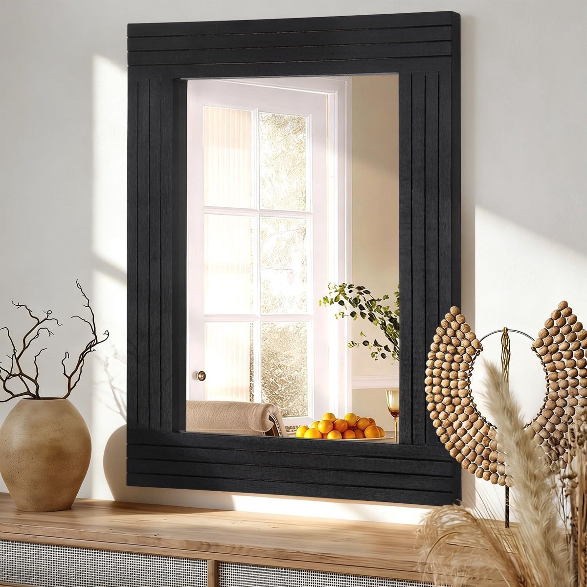 Vintage Houten Wandspiegel in Rustieke Stijl voor Badkamer, Slaapkamer en Woonkamer - Grote Rechthoekige Decoratie 40x50cm