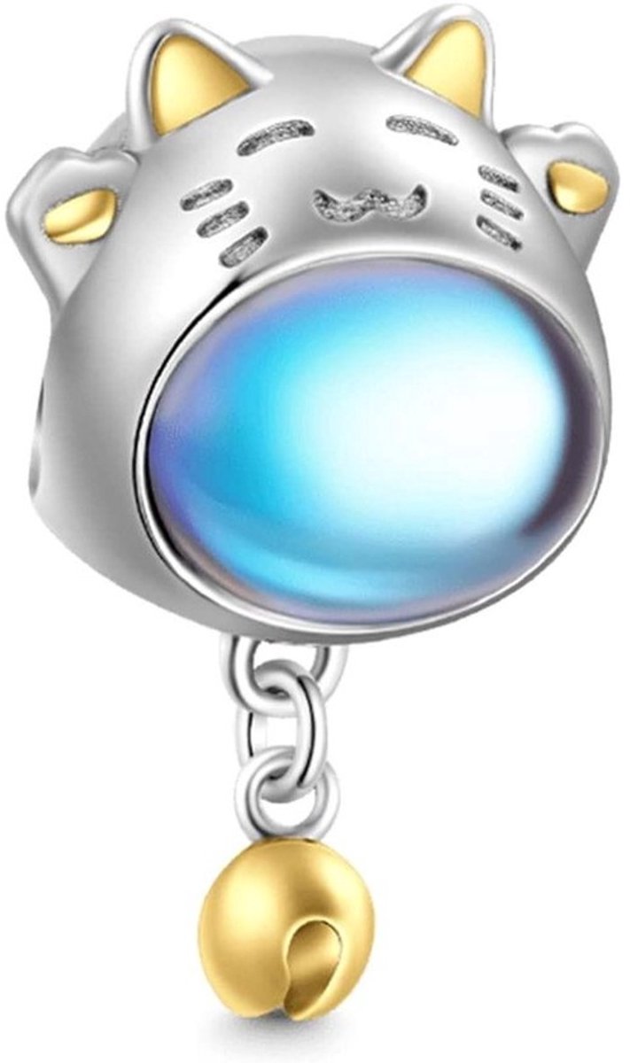 Bedeltje Gelukskatje met Belletje - Zilveren Kat Charm - Armband Versieren - 925 Sterling Zilver - Niet Gespecificeerd - Zilverkleurig