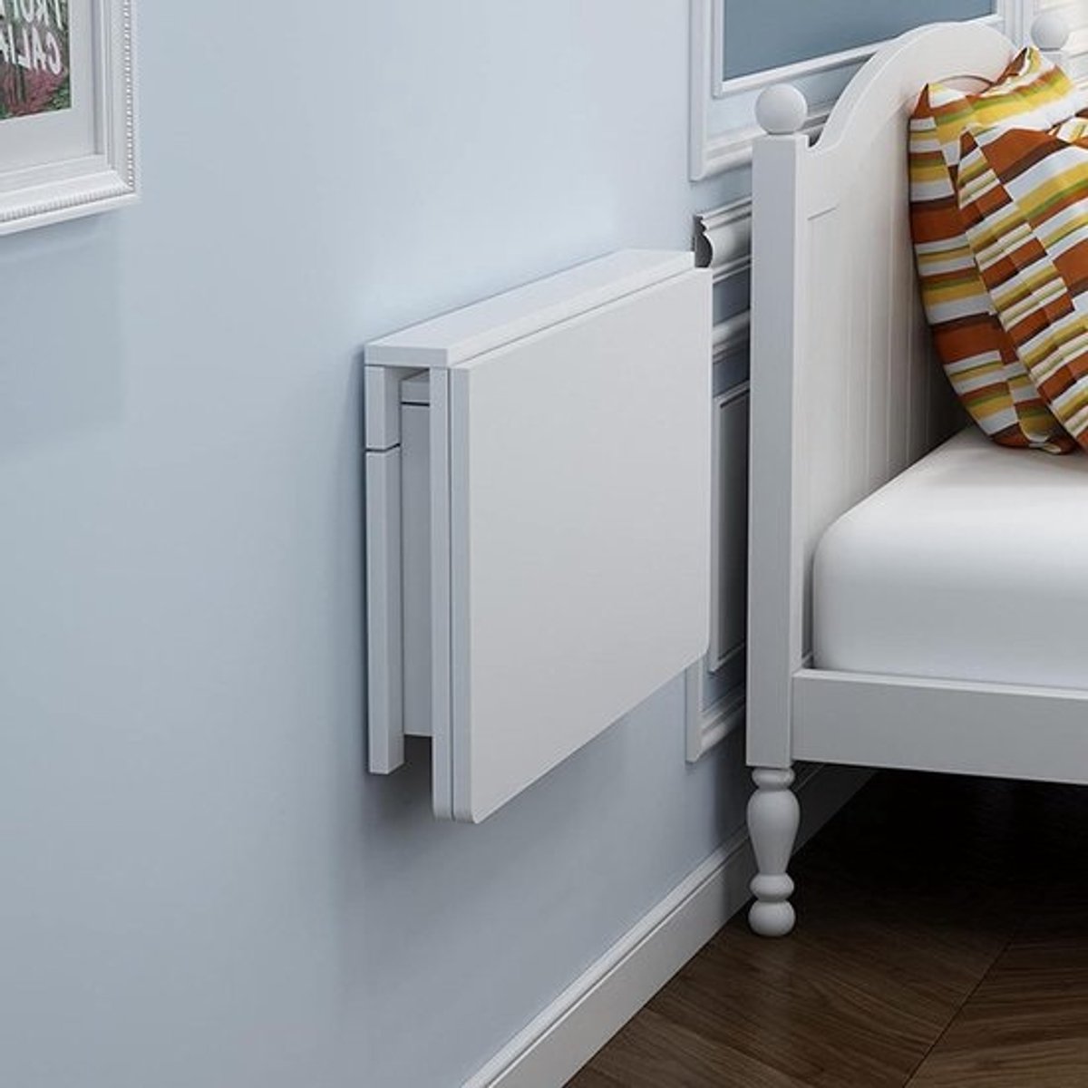 Opvouwbare Eettafel - Wandbureau Hoekbureau - Ruimte Besparen - Stabiele Stalen Beugels - 60-120 cm - Wit