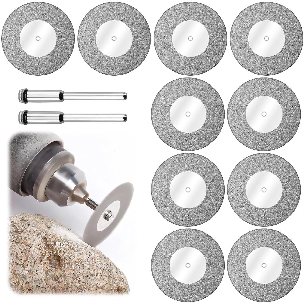 Mini Diamantschijven voor Precisie Snijden - 10 Stuks 40 mm, Geschikt voor Glas, Keramiek en Hout, Inclusief 2 Rotating Mandrels voor DIY Projecten