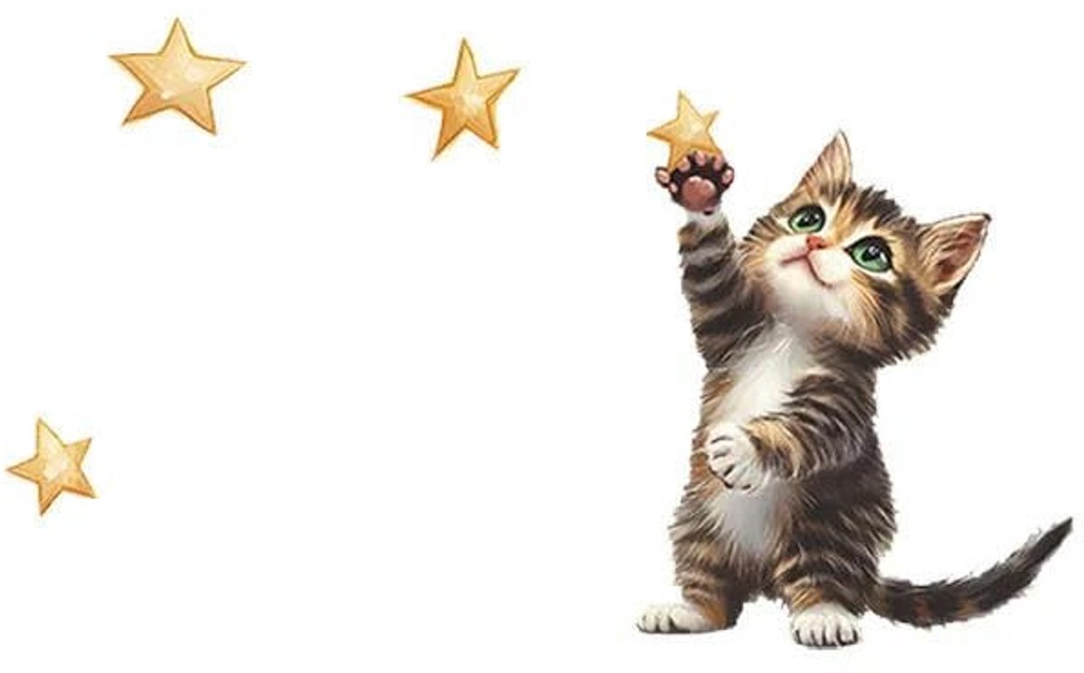 Kinderstickers met cartoonkittens en sterren - Zelfklevende muurdecoratie