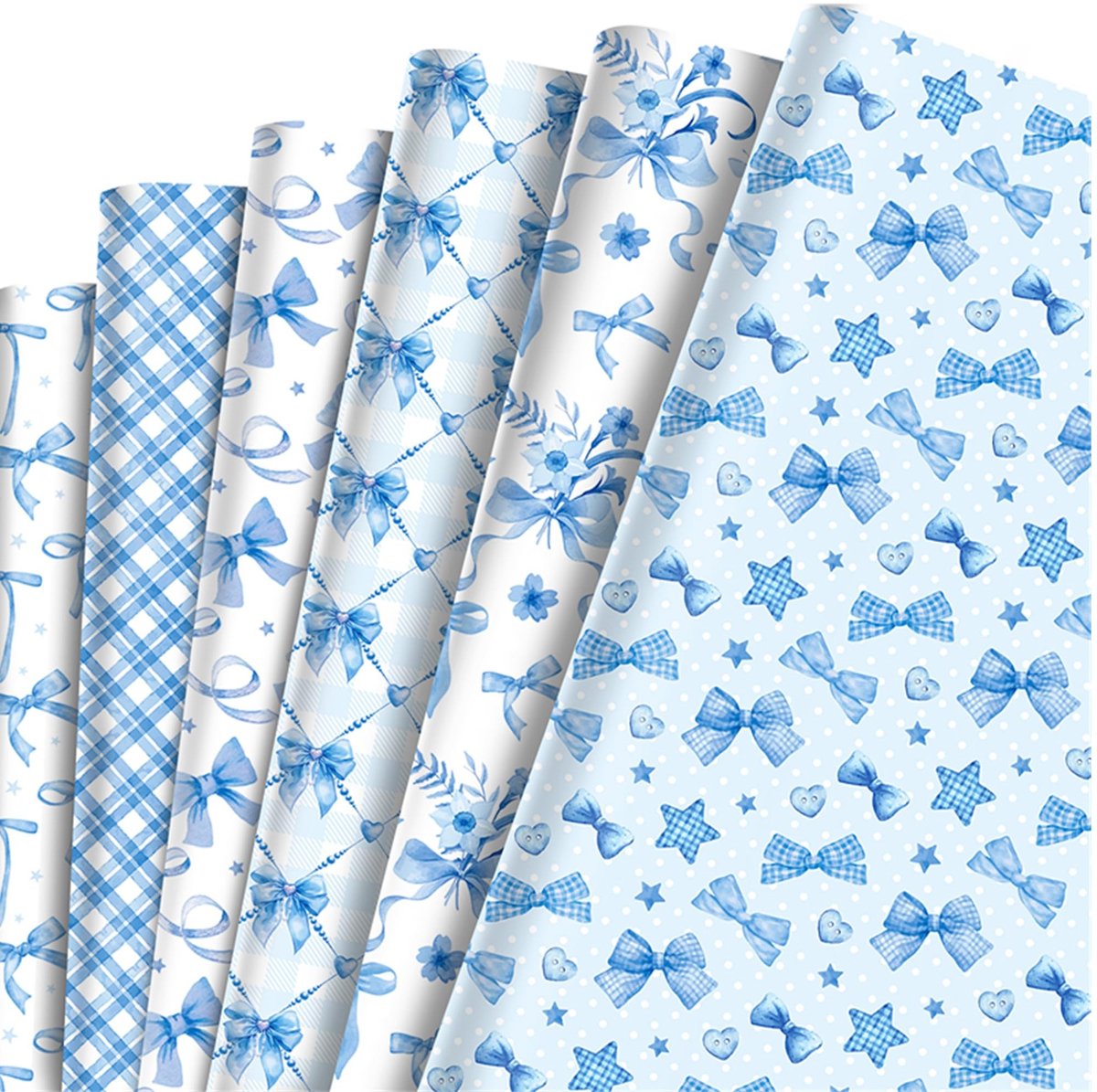 Cadeaupapier Set - Blauw met Strikpatroon - 12 Vellen 70 x 50 cm