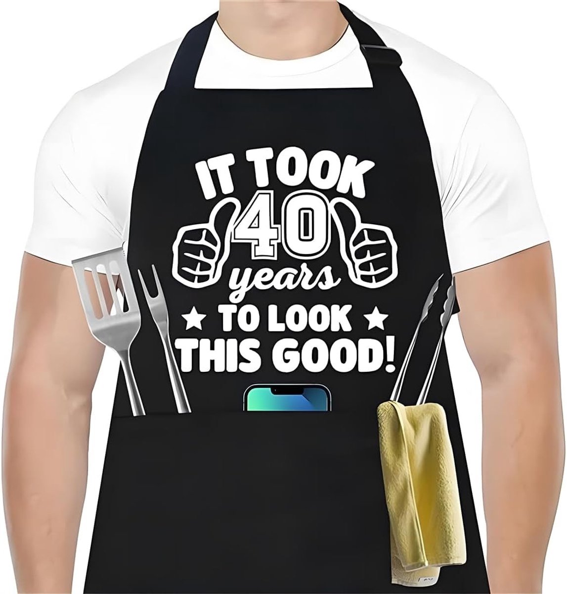 Stijlvolle Keuken Schort voor Mannen van Polyester, Perfect voor Grillen en Koken, Ideaal 40e Verjaardag Cadeau