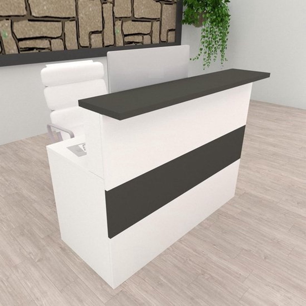 Receptie Toonbank - Balie Kantoor - Klantenservice Bieden - Met Kabeldoorvoeren - 110 x 60/75 x 110 cm - Wit Grafiet