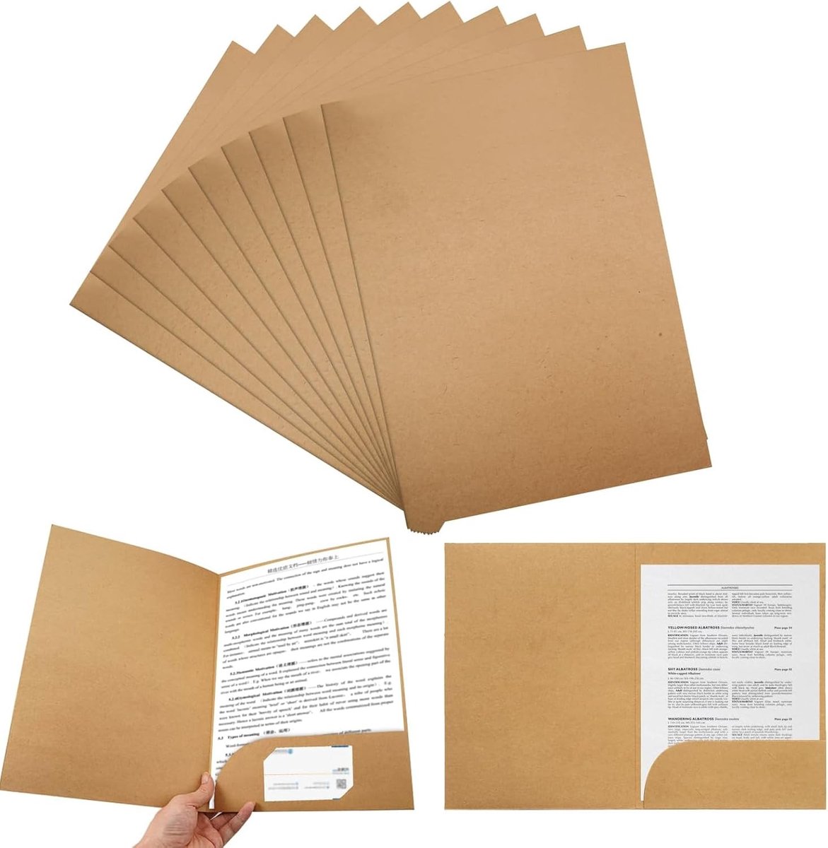 Presentatiemap A4 van Kraftpapier met 12 Stukken, Documentenfolder met Kaartsleuf en Tas voor School, Universiteit en Zakelijk Gebruik