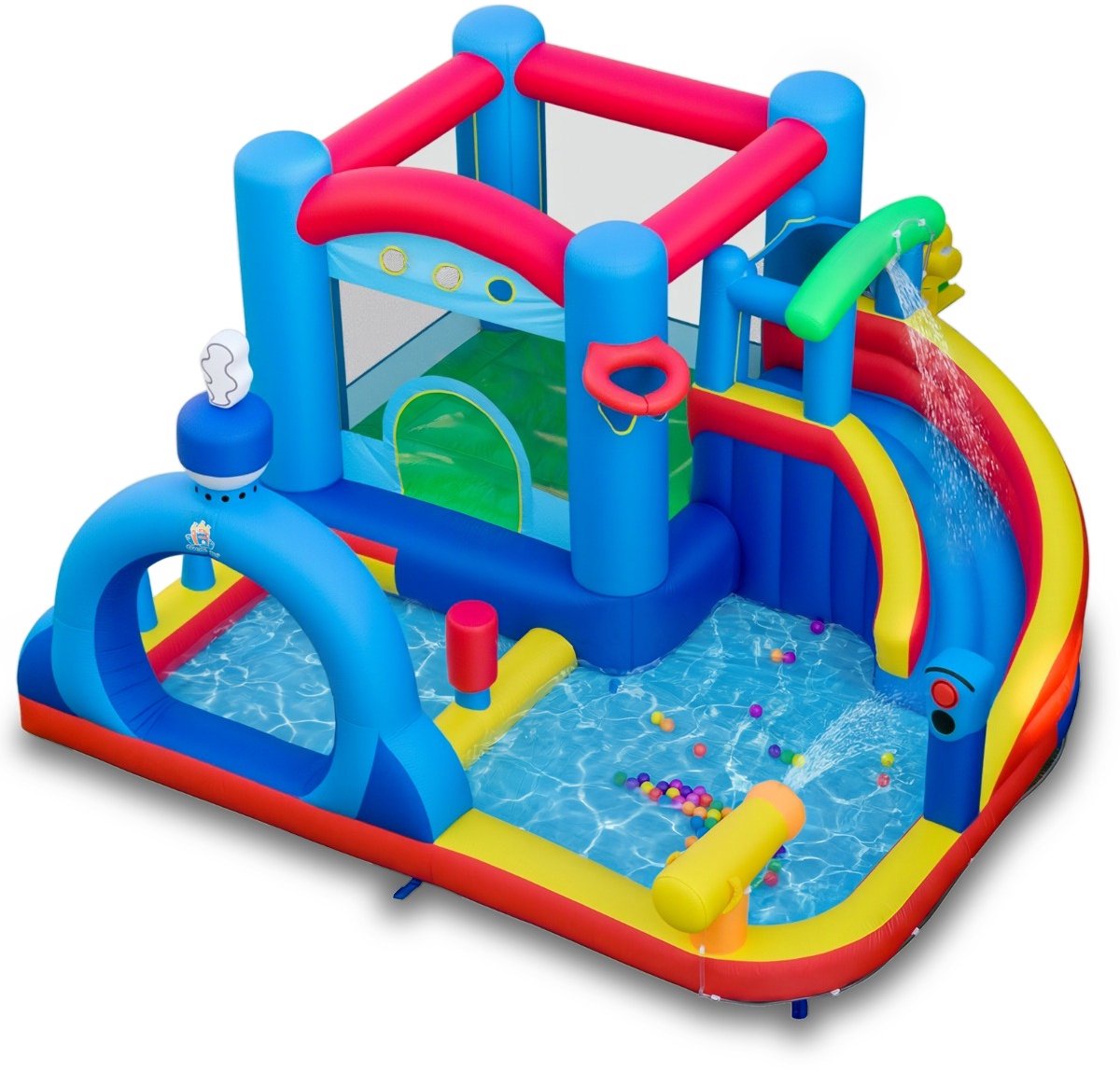 SureDeal® - Kussen - Opblaasbare Waterglijbaan Waterpark - Kinderen - Peuterbad Springkussen - Tuin - 370x360x204 cm - Veelkleurig