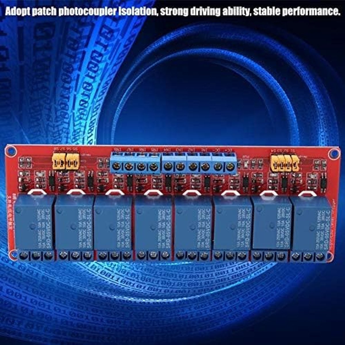 8 Kanaals Relay Module met Optocoupler en Laag Niveau Trigger voor 5V/12V/24V Toepassingen, Ideaal voor Automatisering en Besturing