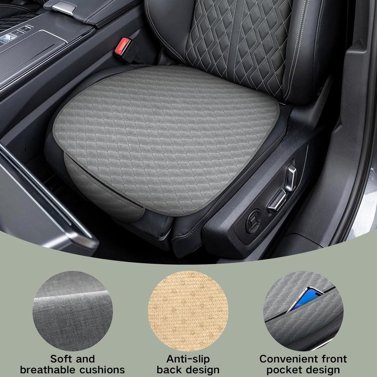 Comfortabele Autostoel Kussens - Ademend en Antislip Stoelhoezen voor Voorstoelen, Universele Bescherming voor SUV's, Sedans en Trucks (Grijs)