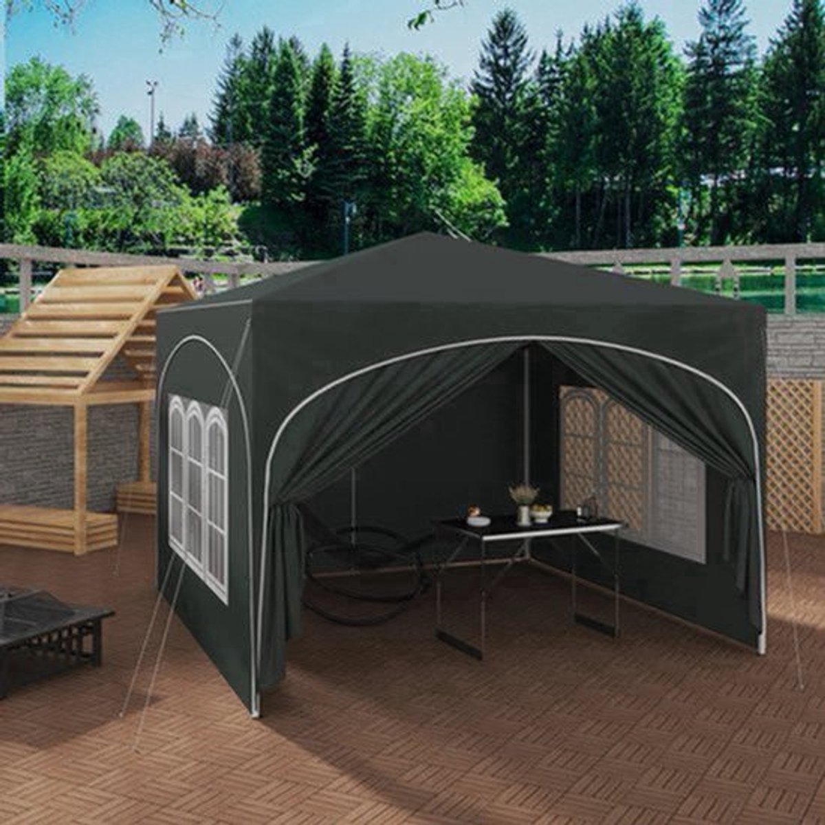 Party Tent - Opvouwbare - Tuinpaviljoen - 3x3m - Waterdichte - Verstelbare Hoogte - Gazebo - 4 Afneembare Zijpanelen - met Vensters - UV-Bestendig - Waterdichte - voor Camping - en Picknick - Beige