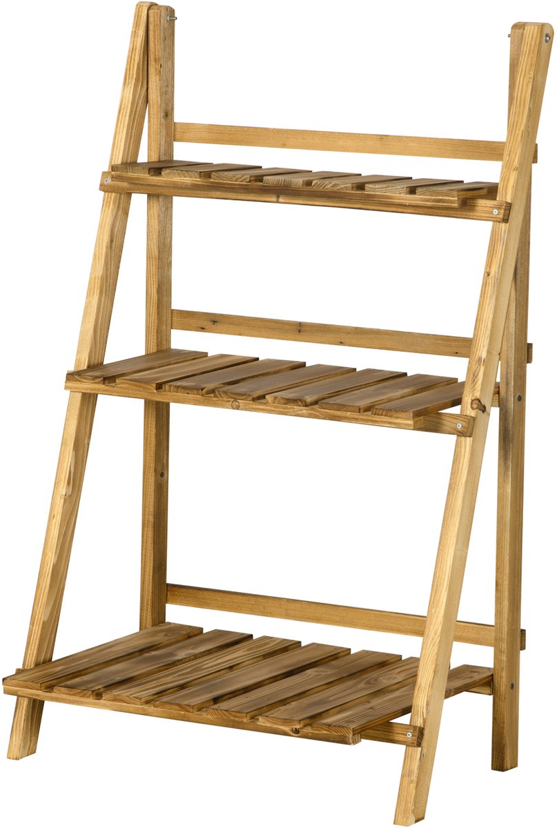 Houten trapvormig opvouwbaar bloempottenrek - 3 niveaus - 60 x 37 x 93 cm - bruin