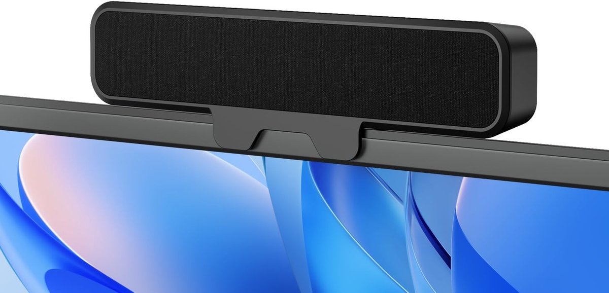 Mini soundbar - Zwart - 35 cm - Stereo Computerluidspreker met Monitorklem en Diepe Bas - Voor Desktop-pc