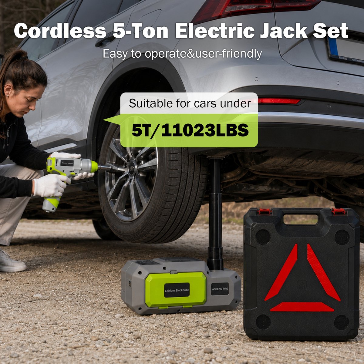 iSUNEX - 4 in 1 - lithium battery Multi-Functional car jack set - Lithium-batterij Autokrik + luchtcompressor + elektrische slagmoersleutel + LED-verlichting