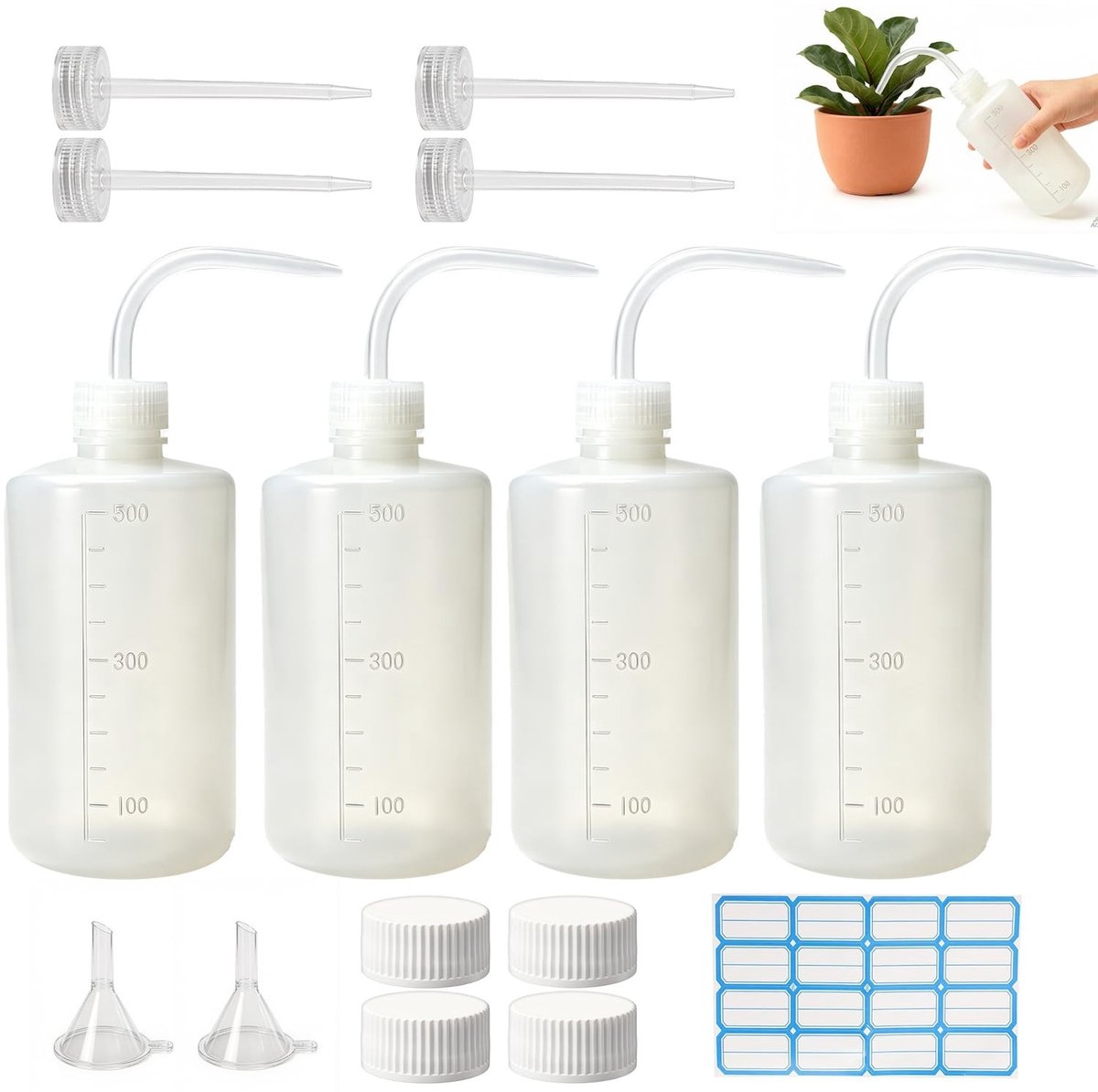 Solidchoice - Set van 4 Spuitflessen 500 ml met Gebogen en Rechte Schenktuiten