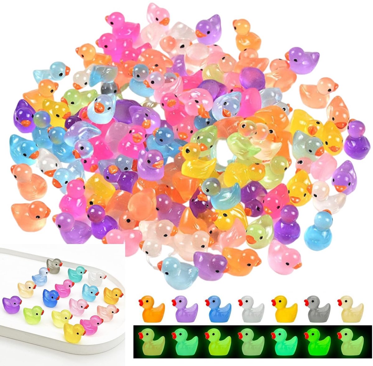Solidchoice - 200 Mini Eendjes in 10 Kleuren, Phosphorescent voor Decoratie