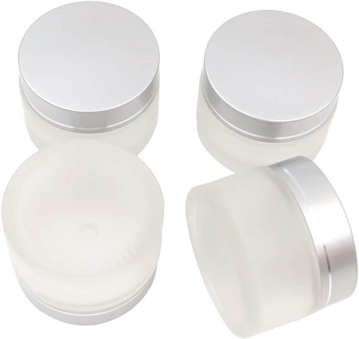 Lege Frosted Glazen Potjes 30ml/30g - Herbruikbare Crème Jars met Zilveren Deksel voor Cosmetica en Opslag