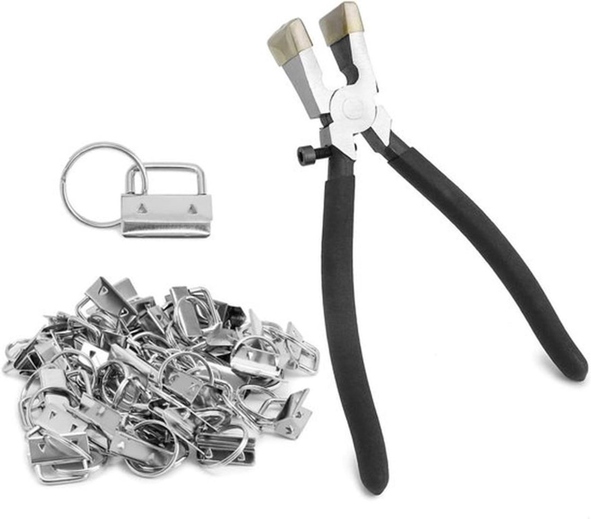 40 stuks zilveren lanyard blanks met sleutelhanger en 1 krimpzool voor 25mm brede webbing, ideaal voor evenementen en promoties