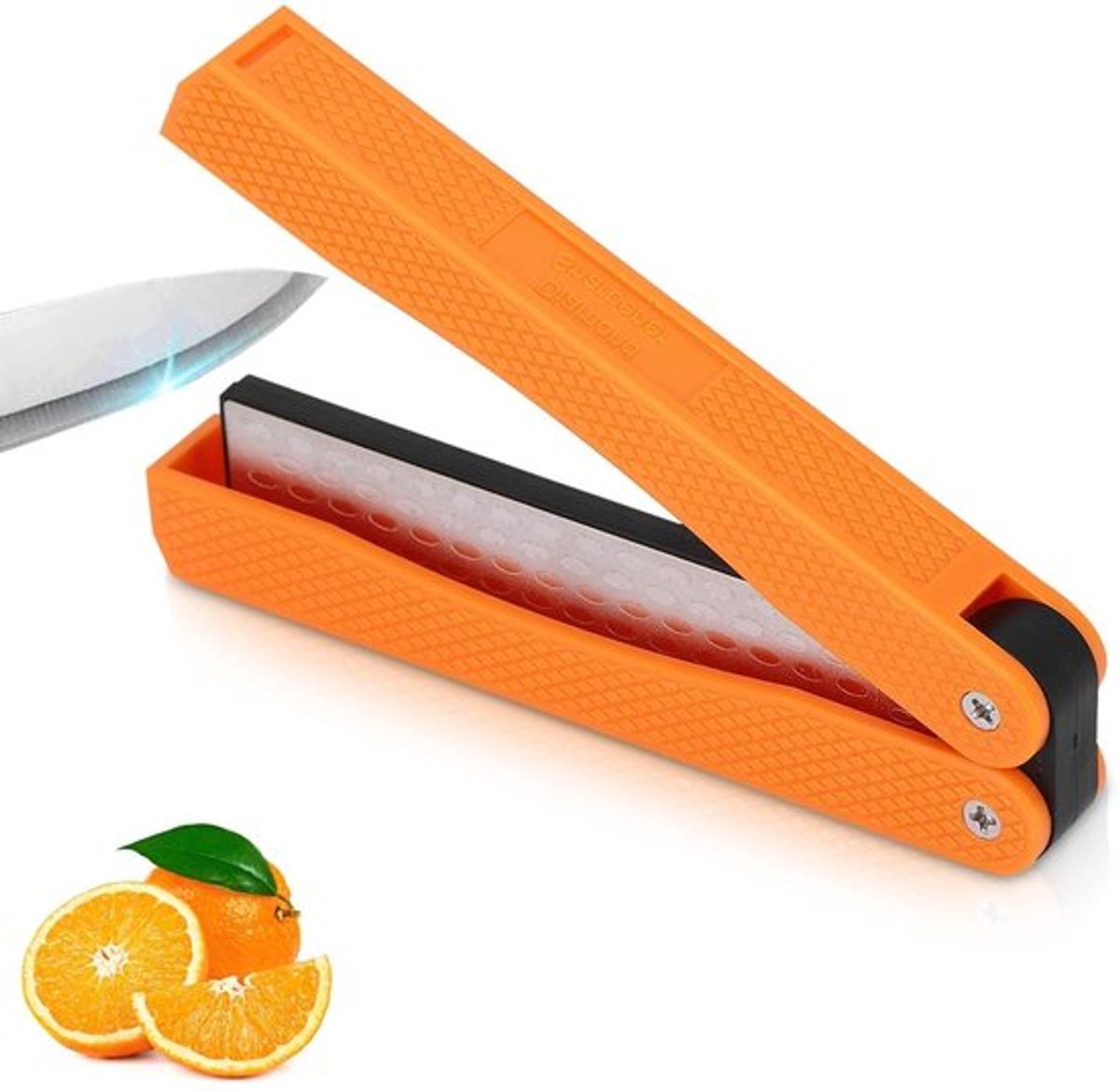 - Draagbare messenslijper - Opvouwbare messenslijper - Veilig en antislip - Oranje - Diamantslijper - Handig voor in de keuken - Compact on..