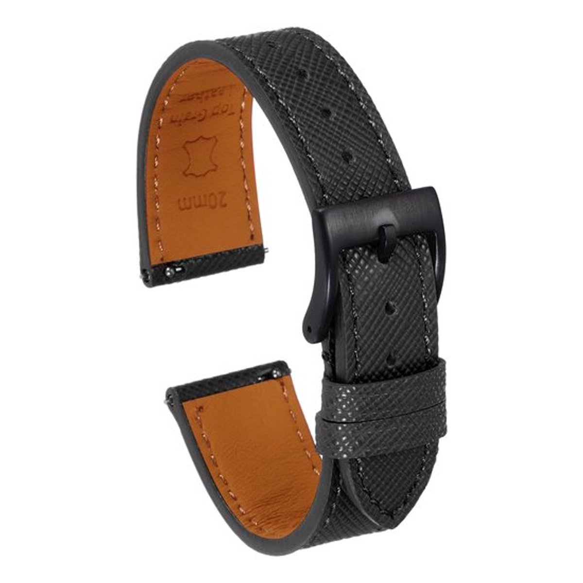 - Horlogeband - Leer - Comfortabele pasvorm - Zwart - Snelle wissel - Geschikt voor mannen en vrouwen - 21mm