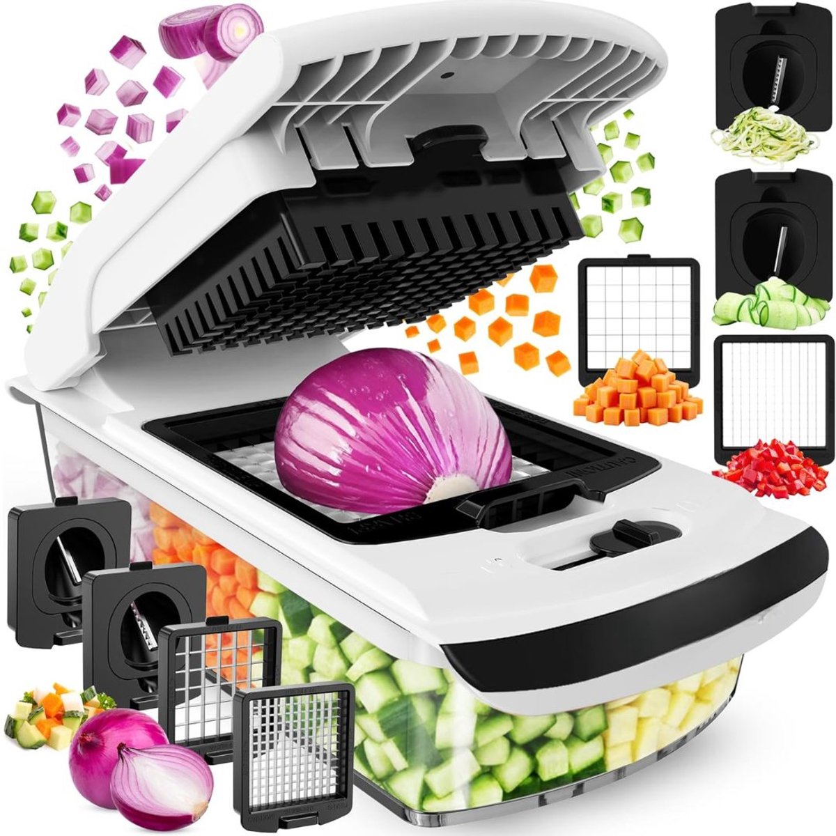 JCP® Groentesnijder - Groente Snijder Handmatig - Spiraalsnijder - Wit - 10cm x 10cm x 10cm