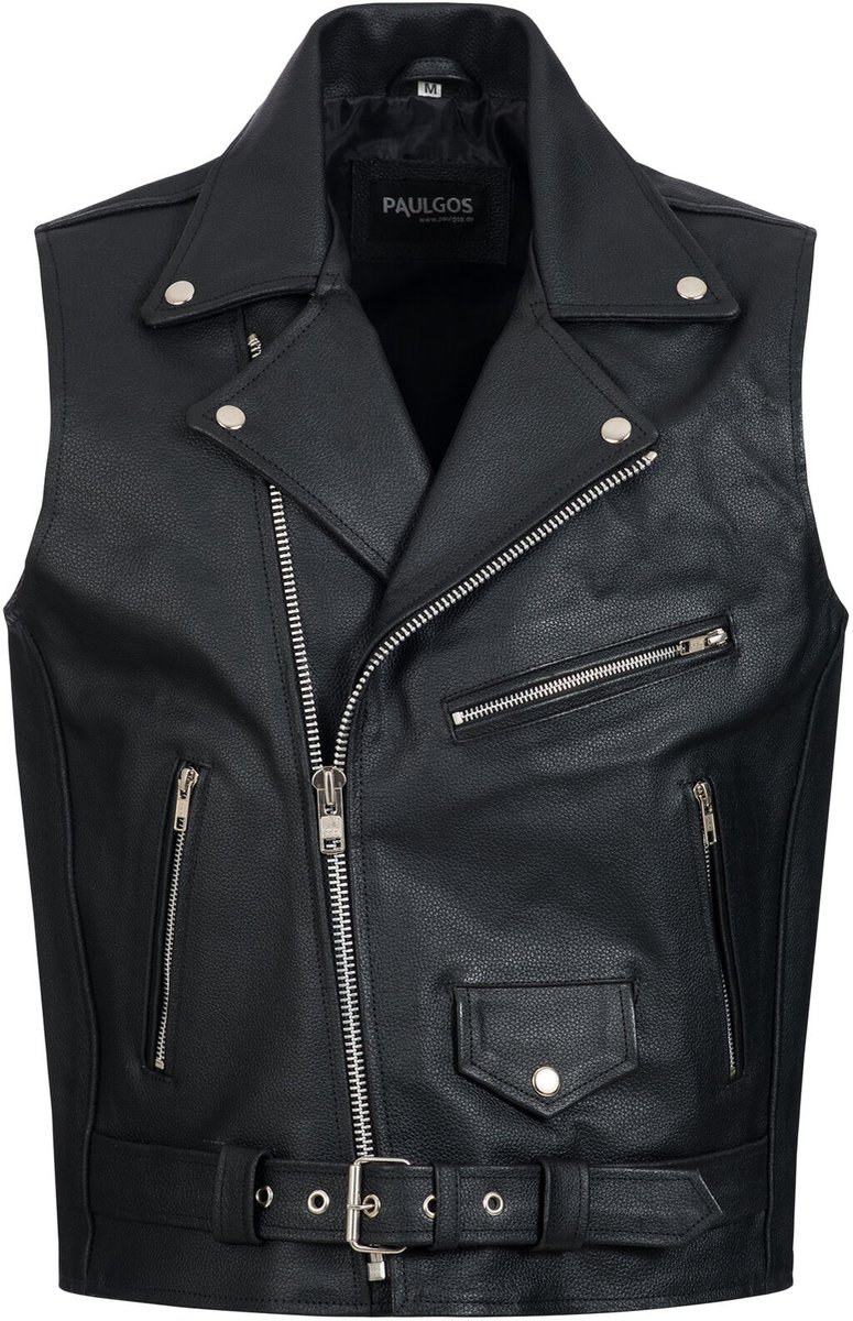 PAULGOS Leren Vest – Biker-model / Clubvest / Chopper-vest – 100% Echt Leer – BW2