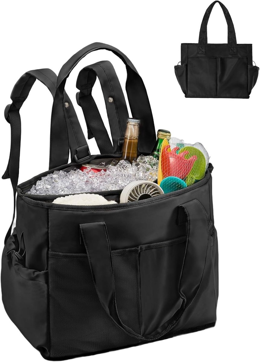 Koelrugtas - Zwart - 46 x 34 x 23 cm - Opvouwbare Isoleertas met 26 Liter Inhoud - Voor Picknick en Reizen