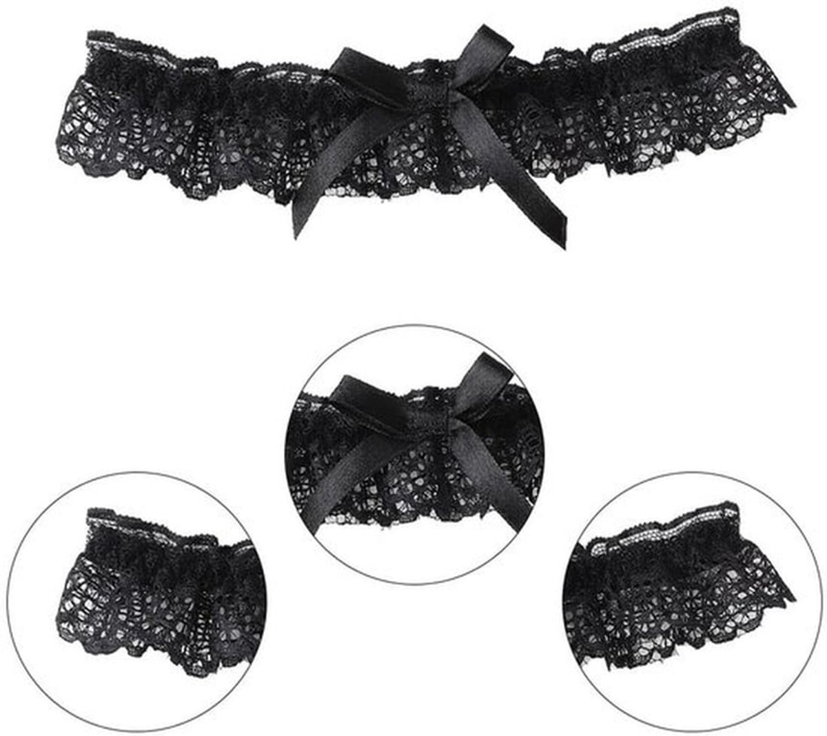Kousenband Bruiloft - Zwart Kant - Bruidsaccessoires - Bruidsmeisjes Decoratie - 4 Stuks - Romantisch Design - Bruidskousenband