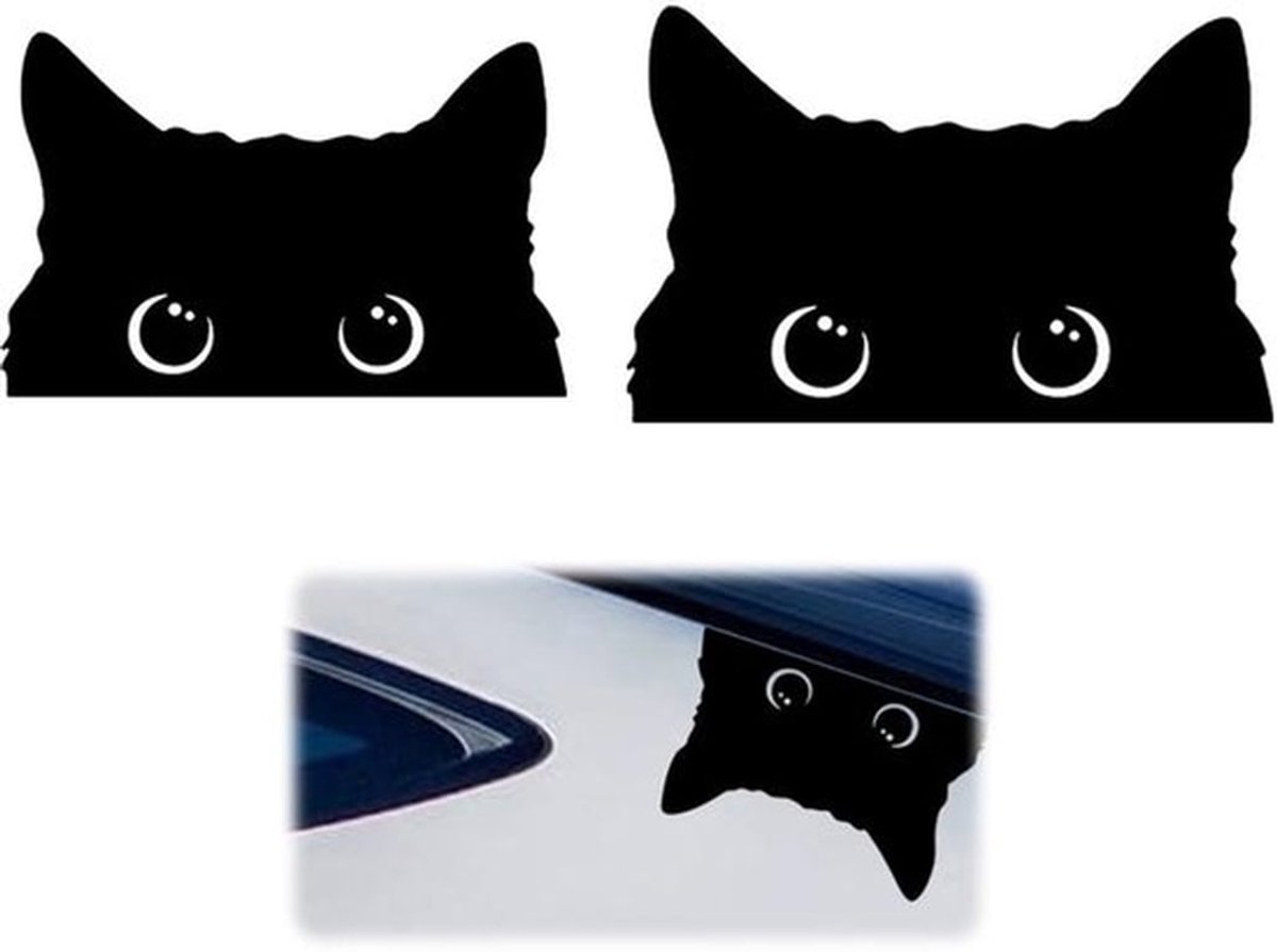 Kattenstickers 2 stuks - Grappige autostickers - Reflecterend vinyl - Waterdicht - Duurzaam - Sterke adsorptie - Autosticker