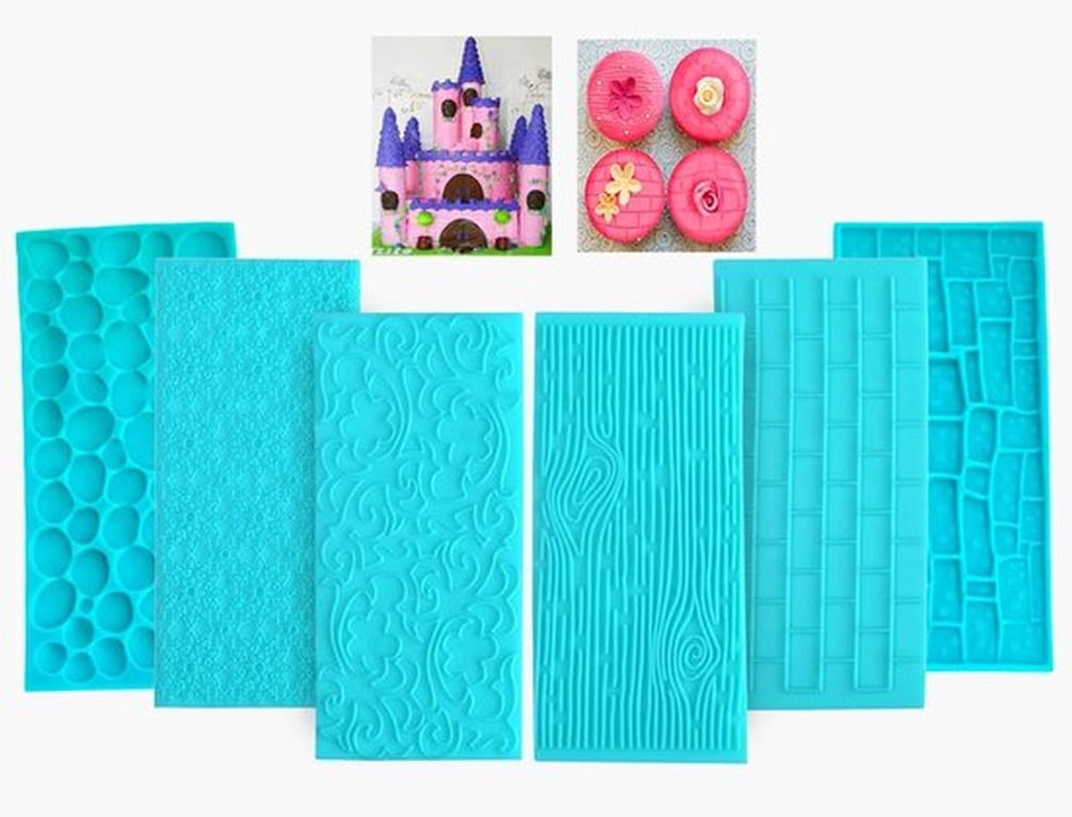 Embossemat 6-delige set - Siliconen Matten voor Fondant - Hittebestendig - Unieke Designs - Ideaal voor Taartomranding - Eenvoudig te Reinigen - Siliconen Mat