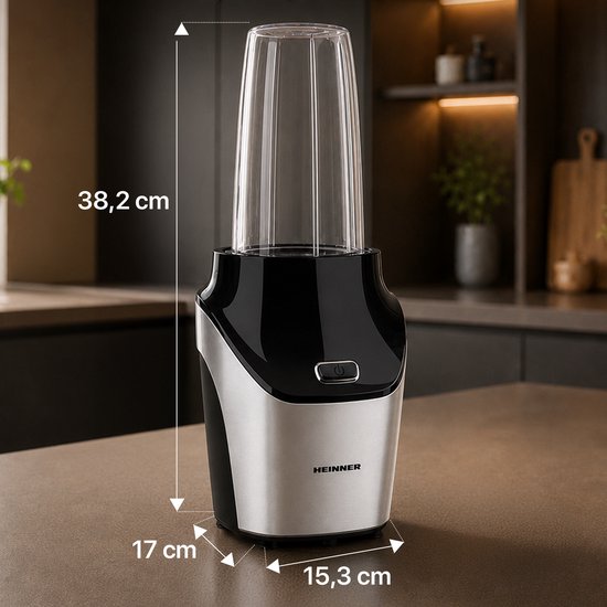 Heinner Sportblender - 1000W - 18.000 rpm - 0,45L & 1L Tritan Bekers - BPA-vrij - RVS Messen - Grinder - Pulse Functie - Zwart/Inox van Heinner — afbeelding 5