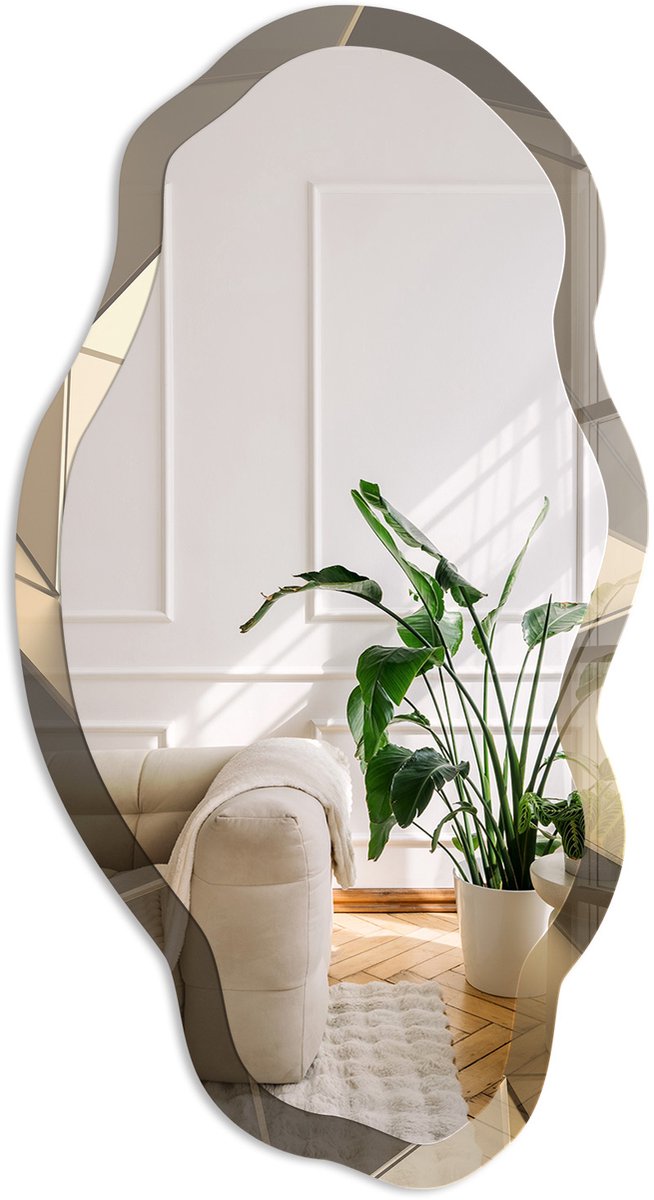 Coloray De Energie Van De Geometrie Spiegel - Geel Elegante Rechthoekige Wandspiegel - Organische Spiegel - Woonkamer, Kantoor, Hal - Geometrisch - 45x90 cm - Totale afmeting 52x97 cm